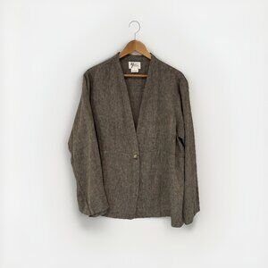 Andrea Jovine Nepal  Linen‎ Cardigan Womens Sz XL Lagenlook Coastal Beach Brown